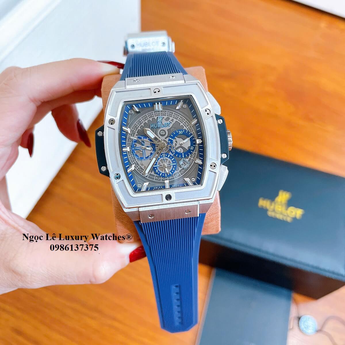 Đồng hồ nam Hublot Spirit Of Big Bang máy tự động dây cao su xanh dương vỏ silver size 42mm