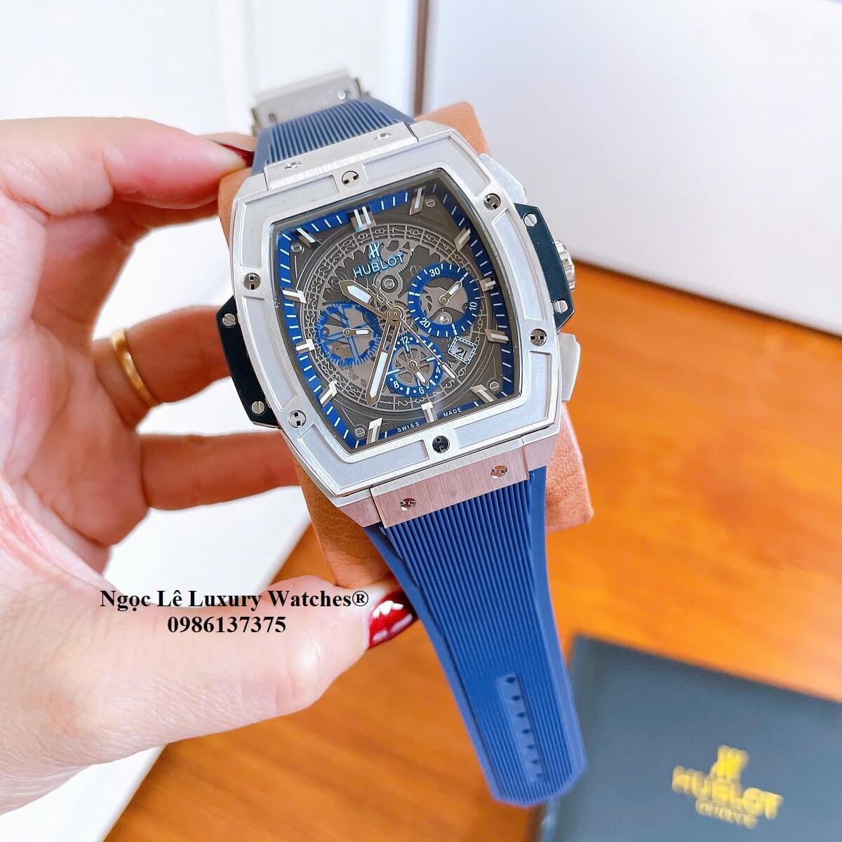 Đồng hồ nam Hublot Spirit Of Big Bang máy tự động dây cao su xanh dương vỏ silver size 42mm