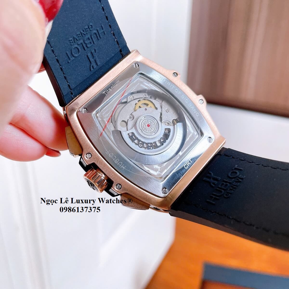 Đồng hồ nam Hublot Spirit Of Big Bang máy tự động dây cao su bọc da xanh dương vỏ vàng hồng size 42mm