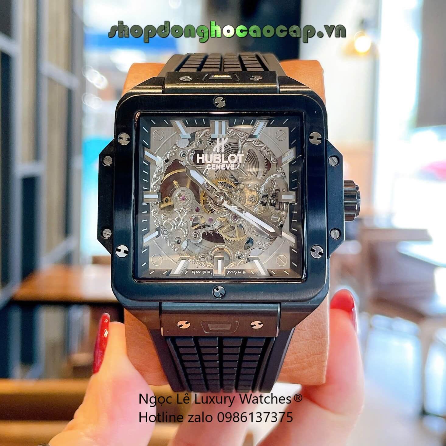 Đồng Hồ Nam Hublot Square Bang Unico Automatic Dây Cao Su Đen Vỏ Thép Đen Size 42mm