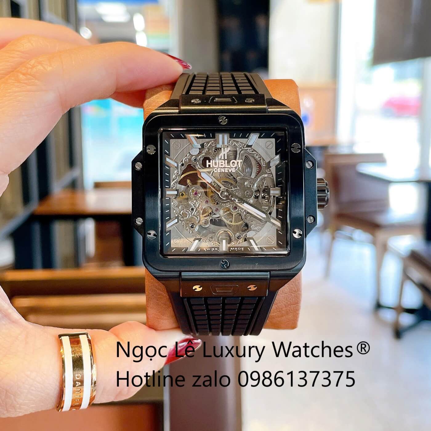 Đồng Hồ Nam Hublot Square Bang Unico Automatic Dây Cao Su Đen Vỏ Thép Đen Size 42mm