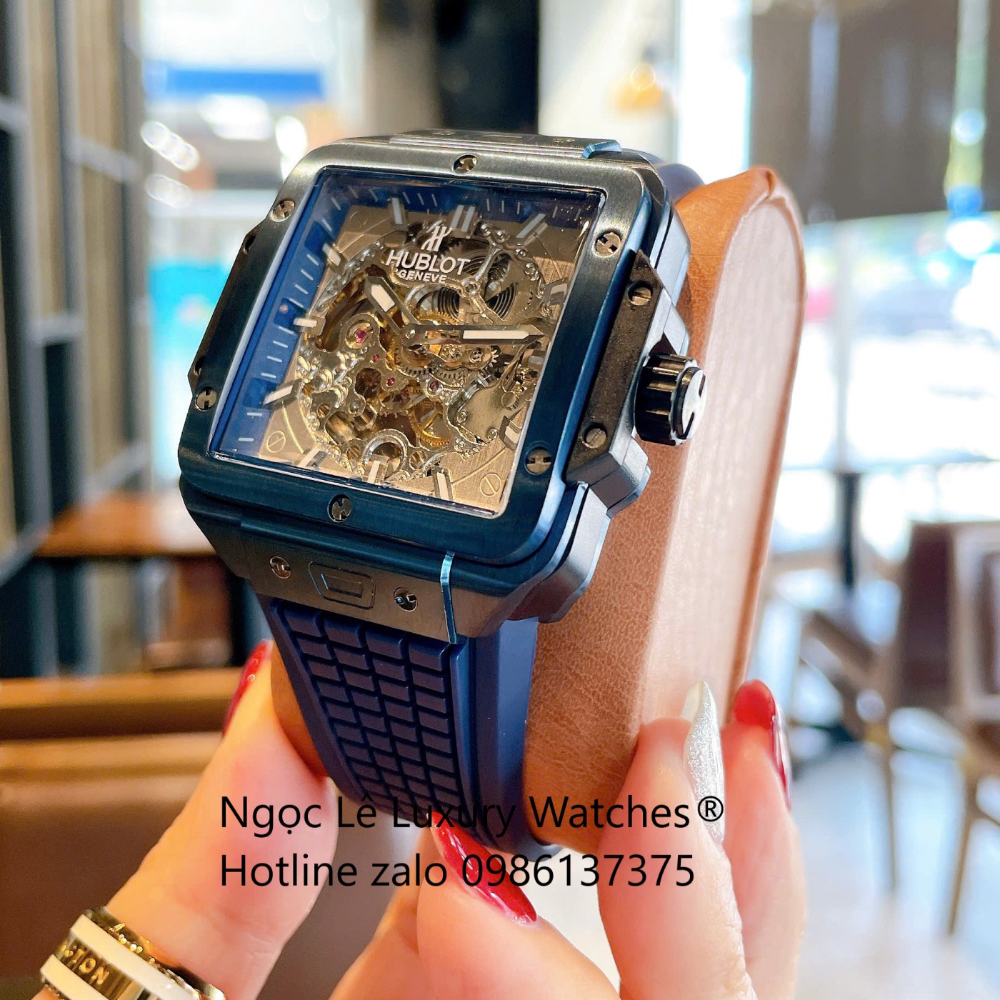 Đồng Hồ Nam Hublot Square Bang Unico Automatic Dây Cao Su Xanh Navy Vỏ Xanh Size 42mm