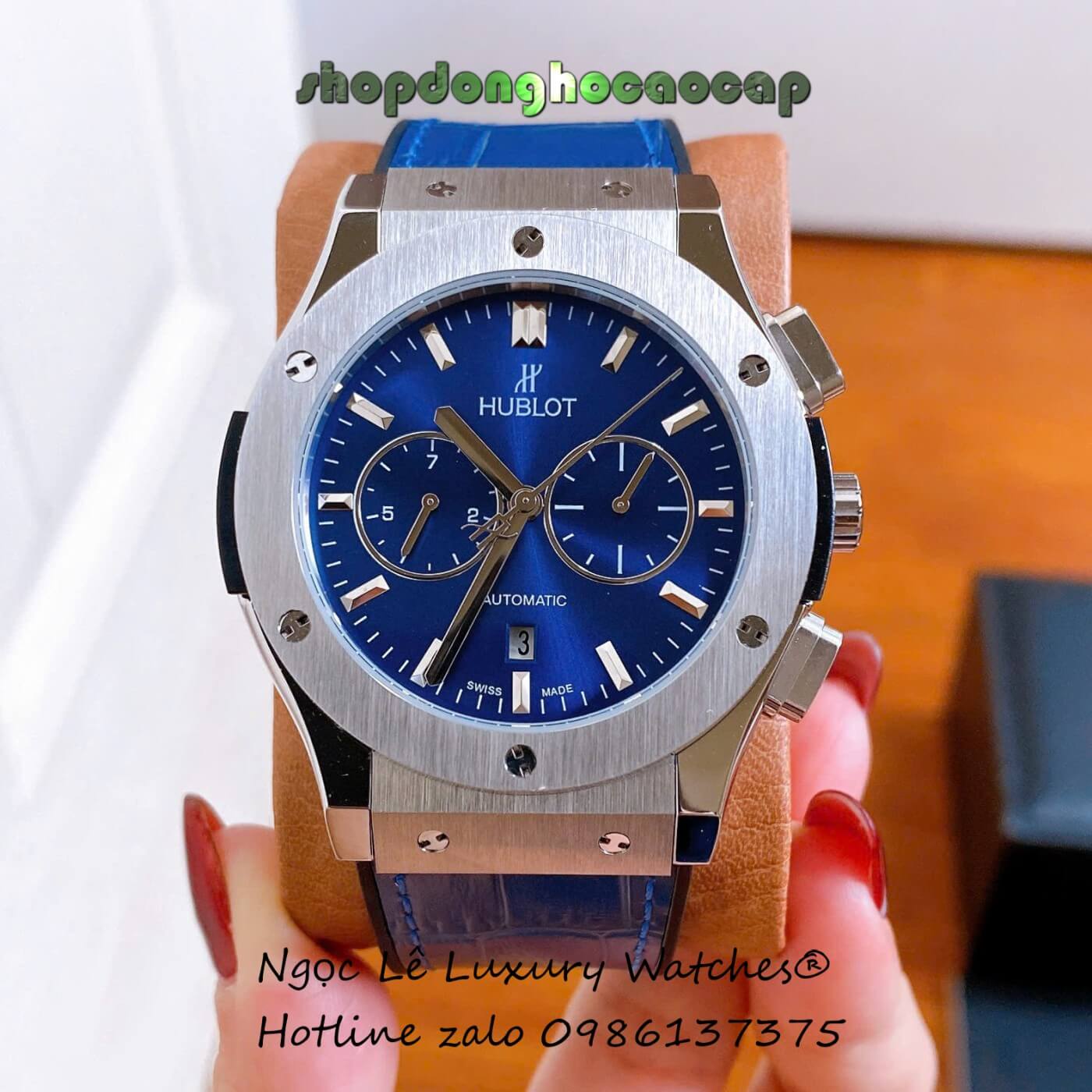 Đồng Hồ Nam Hublot Classic Fusion Automatic Dây Da Xanh Dương Vỏ Silver Size 42mm