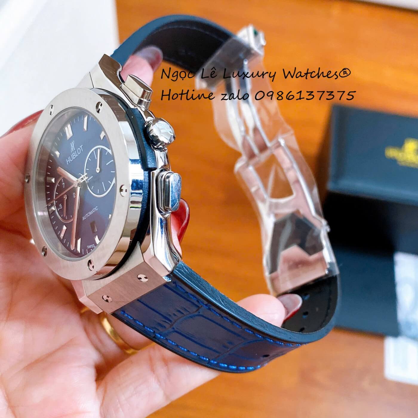 Đồng Hồ Nam Hublot Classic Fusion Automatic Dây Da Xanh Dương Vỏ Silver Size 42mm