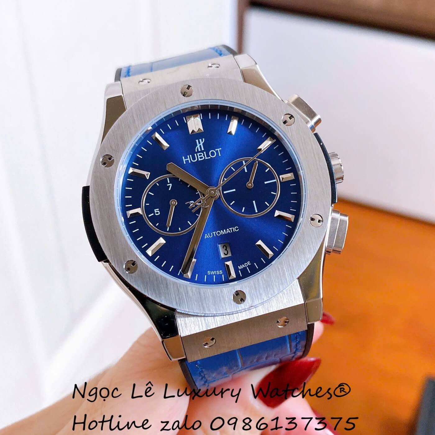 Đồng Hồ Nam Hublot Classic Fusion Automatic Dây Da Xanh Dương Vỏ Silver Size 42mm