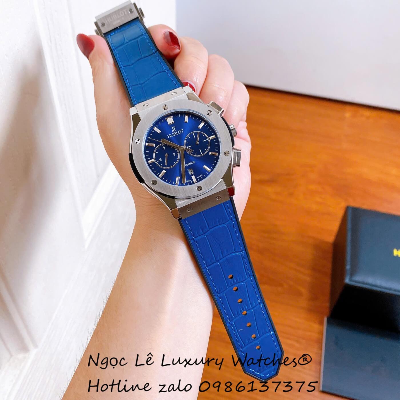 Đồng Hồ Nam Hublot Classic Fusion Automatic Dây Da Xanh Dương Vỏ Silver Size 42mm