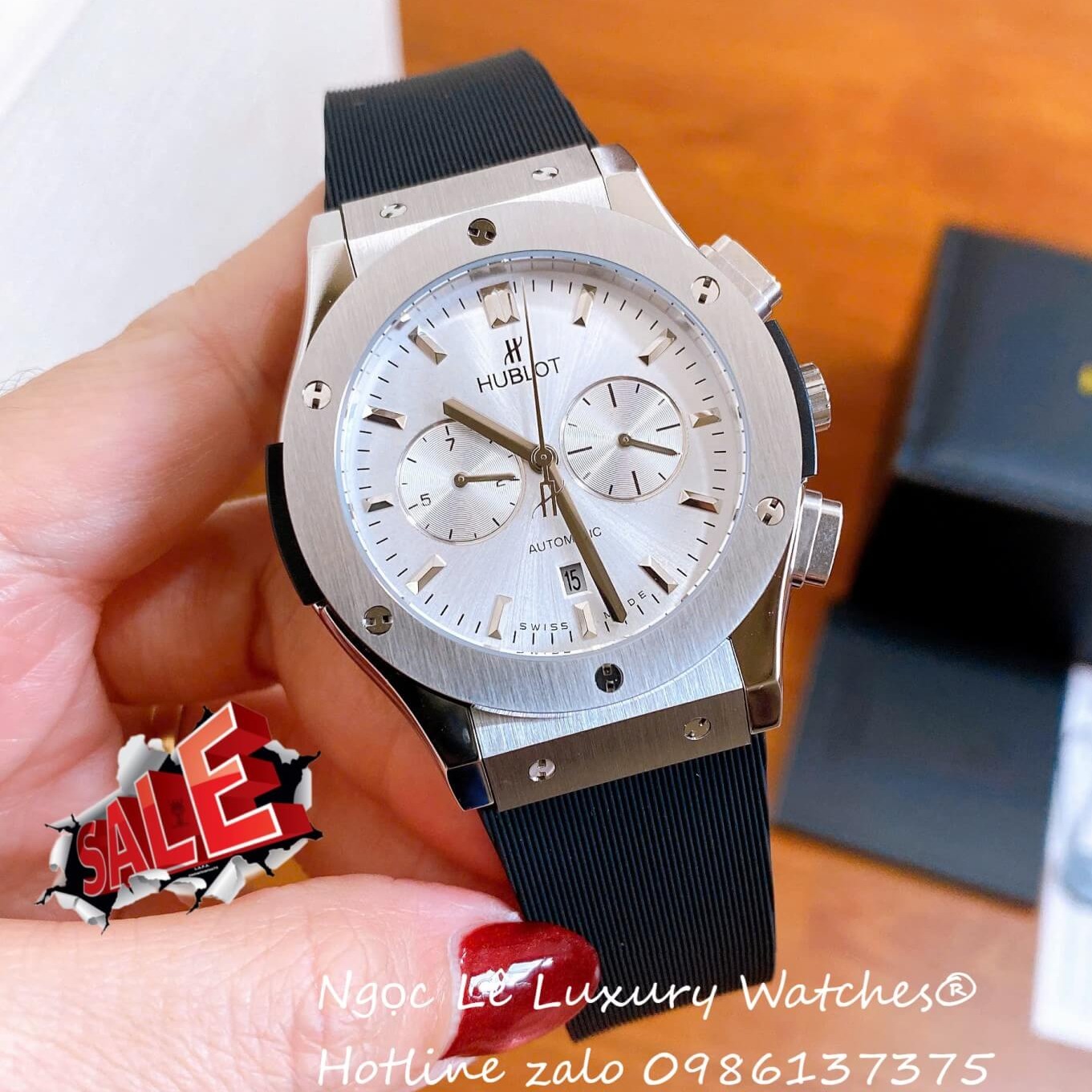Đồng Hồ Nam Hublot Classic Fusion Automatic Dây Cao Su Đen Mặt Trắng Vỏ Silver Size 42mm