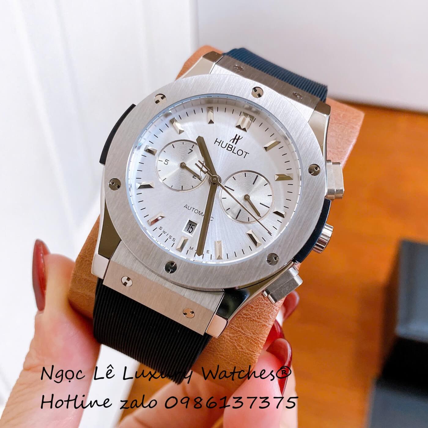 Đồng Hồ Nam Hublot Classic Fusion Automatic Dây Cao Su Đen Mặt Trắng Vỏ Silver Size 42mm