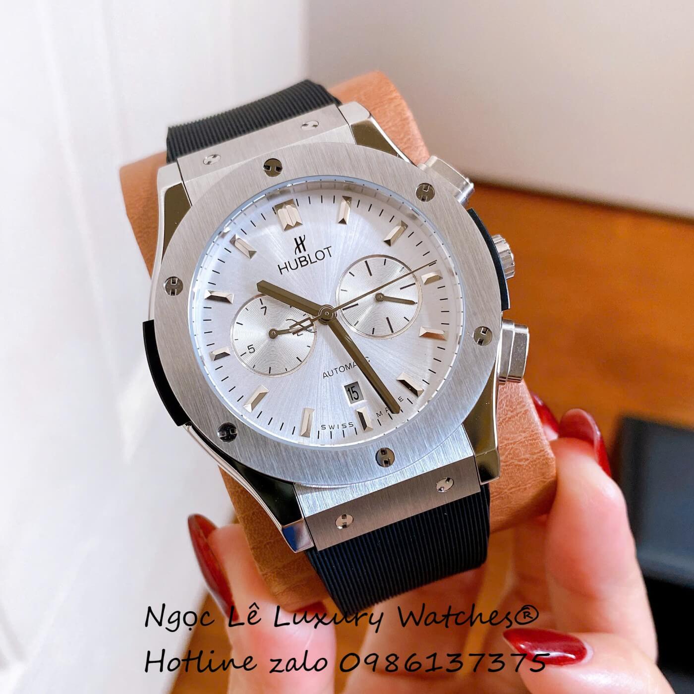 Đồng Hồ Nam Hublot Classic Fusion Automatic Dây Cao Su Đen Mặt Trắng Vỏ Silver Size 42mm