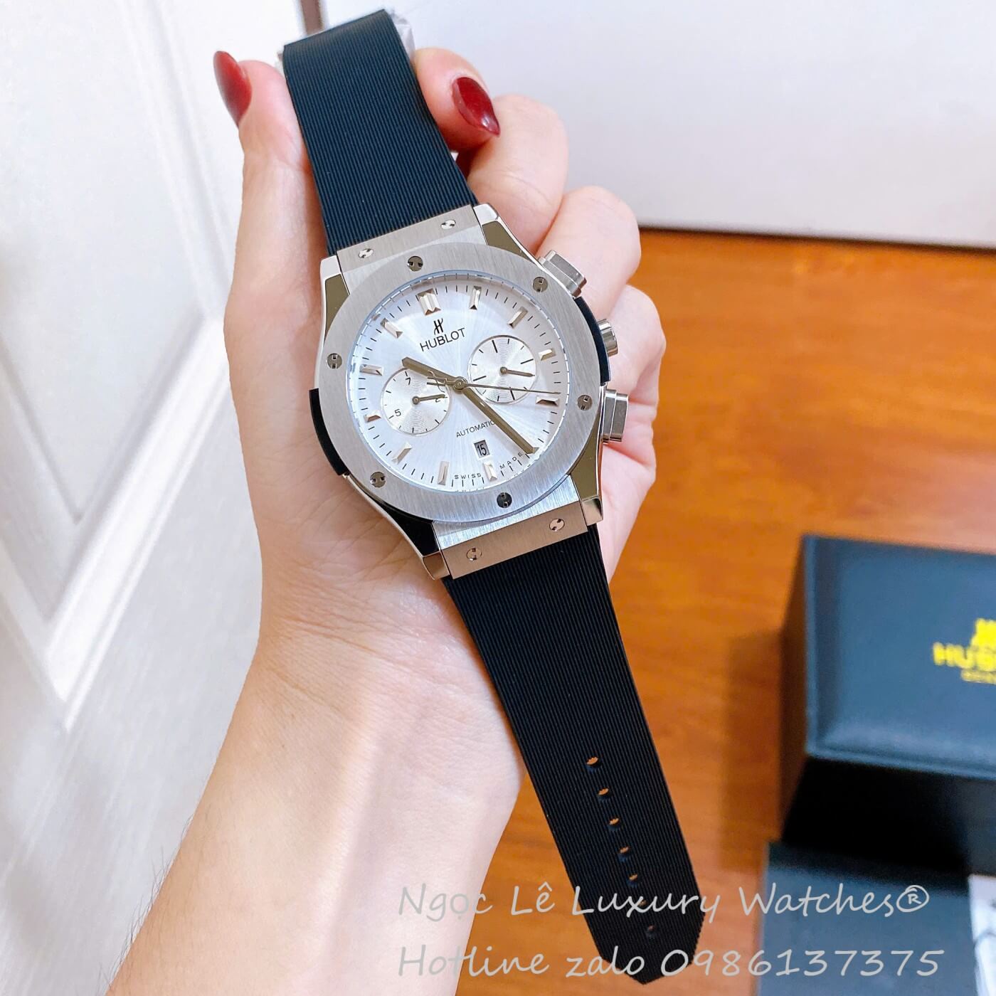 Đồng Hồ Nam Hublot Classic Fusion Automatic Dây Cao Su Đen Mặt Trắng Vỏ Silver Size 42mm