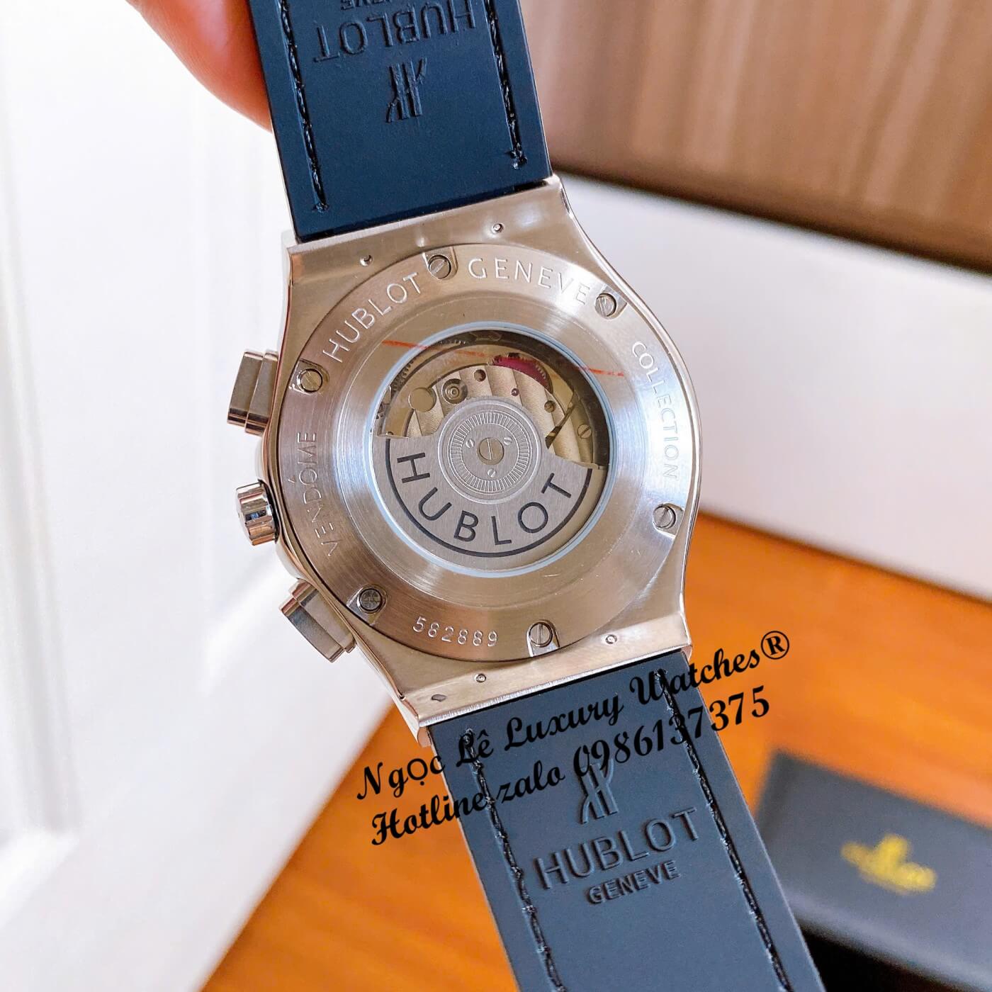 Đồng Hồ Nam Hublot Classic Fusion Automatic Dây Cao Su Đen Mặt Đen Vỏ Thép Bạc Size 42mm