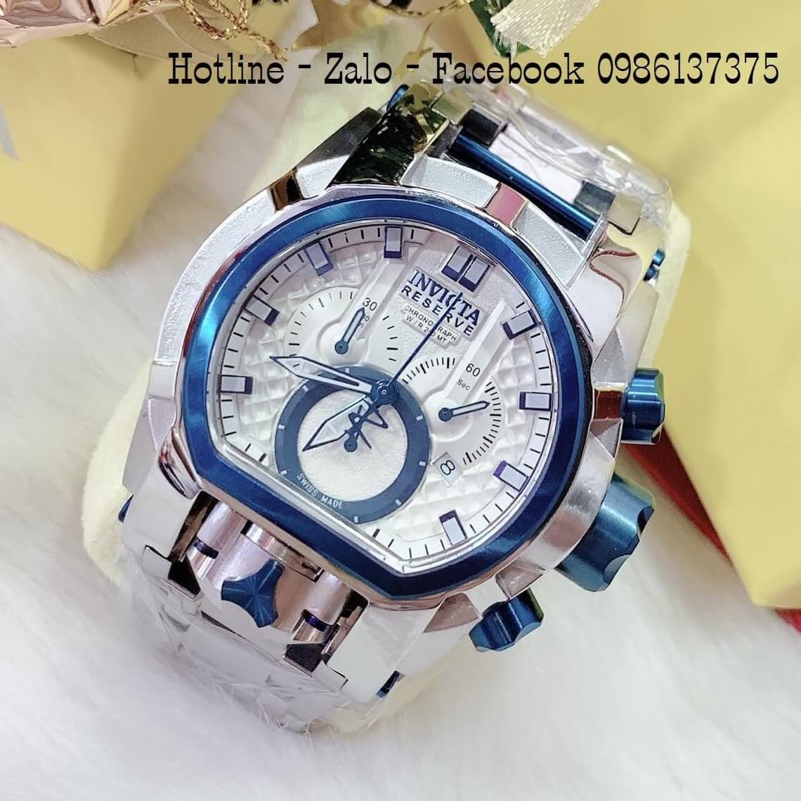 Đồng Hồ Invicta Nam Reserve Dial Z60 Quartz Bạc Viền Xanh Blue 52mm