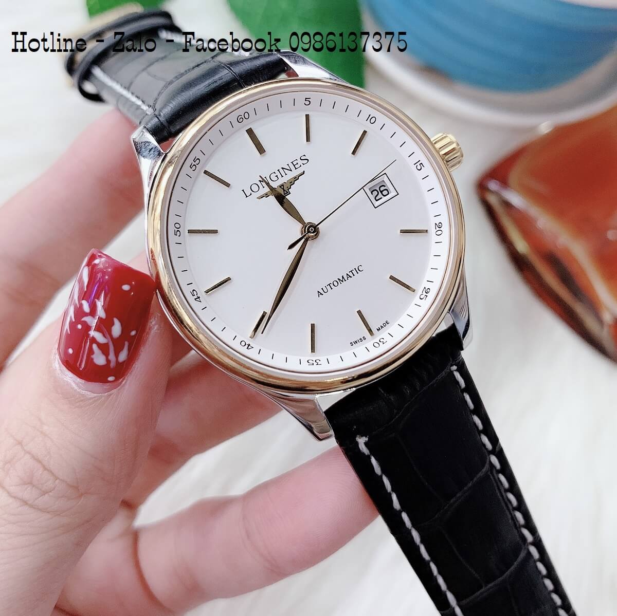 Đồng Hồ Nam Longines Automatic Siêu Cấp Dây Da Đen Gold 40mm