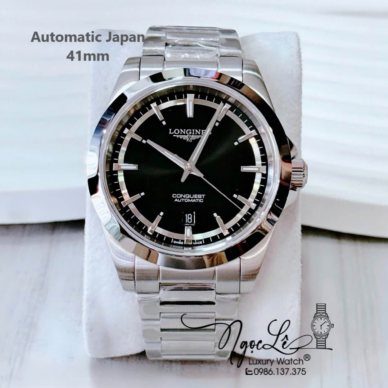 Đồng Hồ Nam Longines Conquest Tự Động Inox Sapphire Mặt Đen Silver 41mm