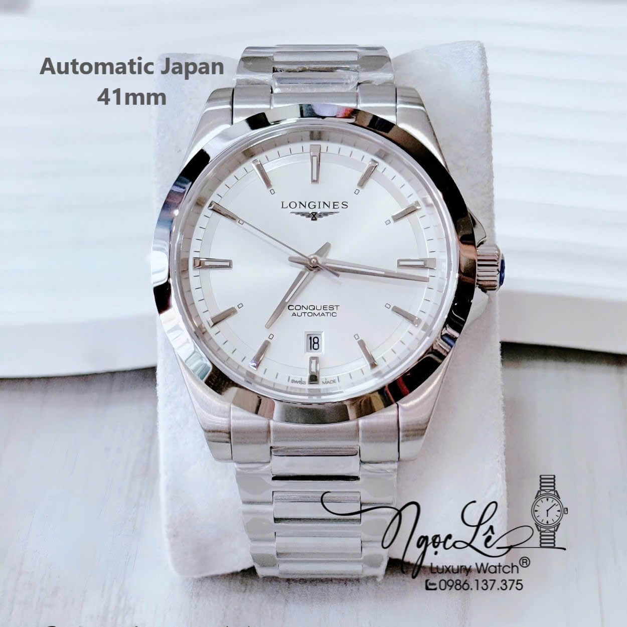 Đồng Hồ Nam Longines Conquest Tự Động Inox Sapphire Mặt Trắng Silver 41mm