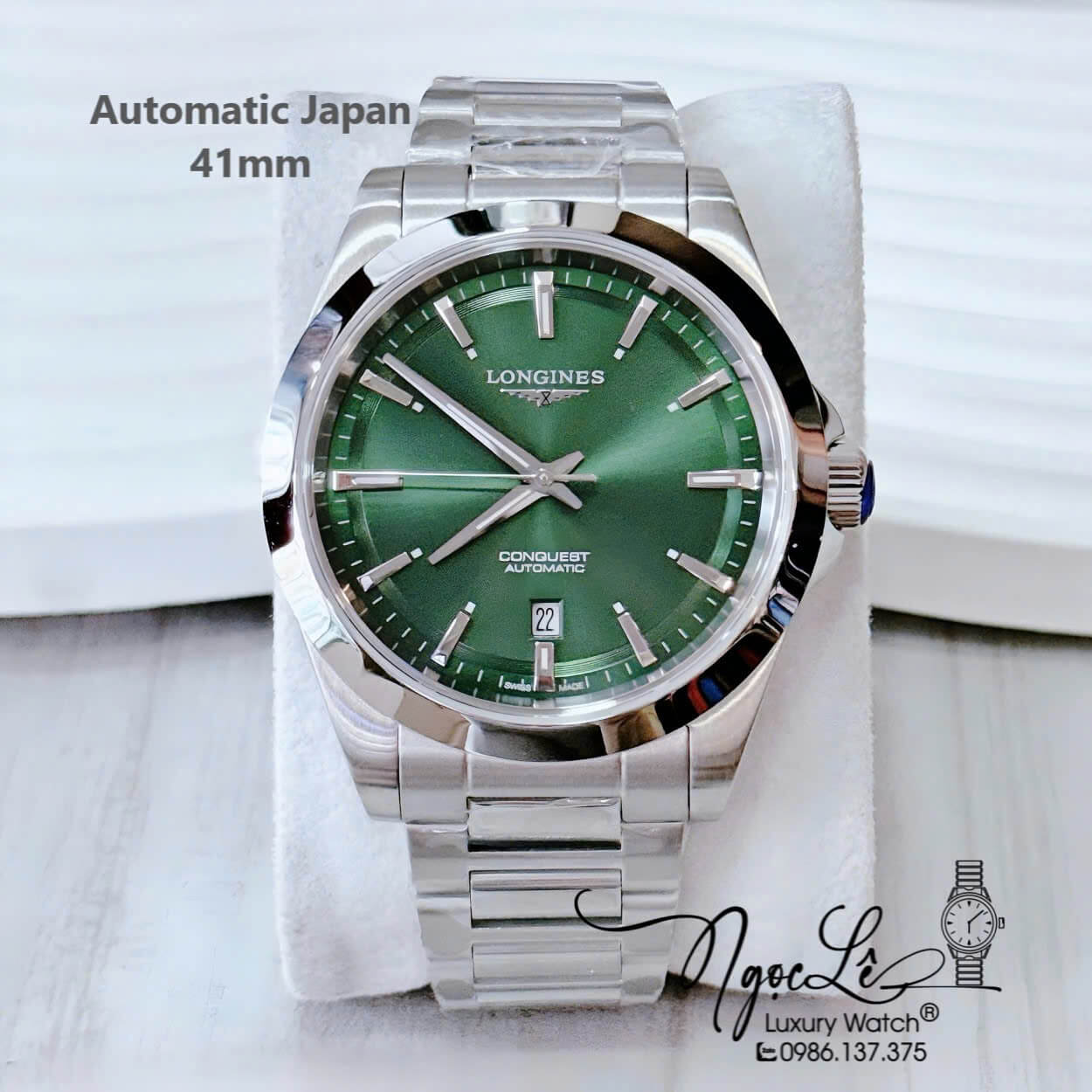 Đồng Hồ Nam Longines Conquest Tự Động Inox Sapphire Mặt Xanh Lá Silver 41mm