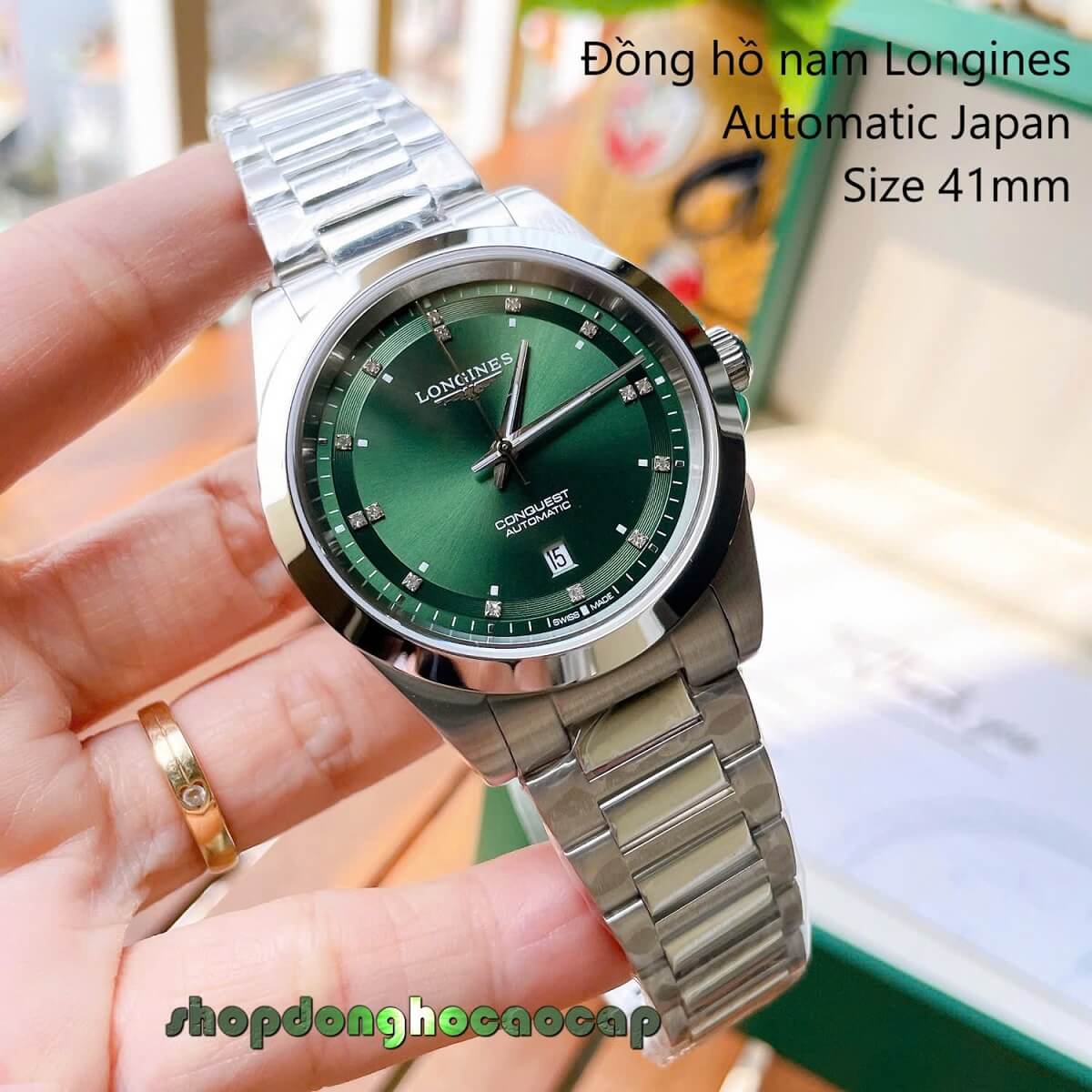 Đồng Hồ Nam Longines Conquest Tự Động Inox Sapphire Mặt Xanh Lá Silver 41mm