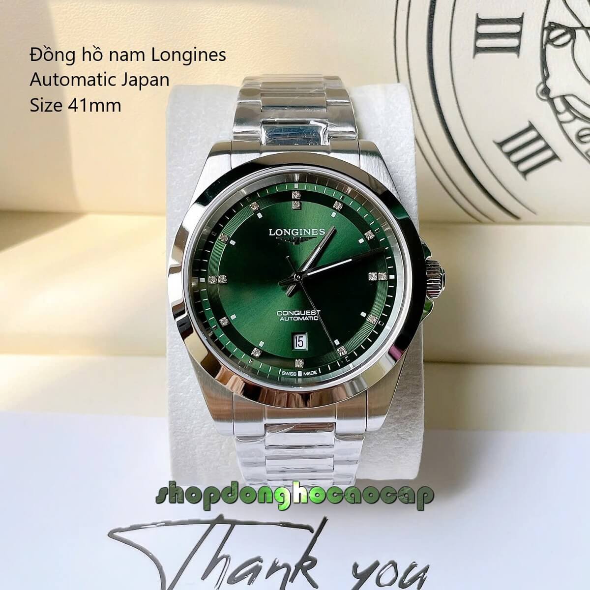 Đồng Hồ Nam Longines Conquest Tự Động Inox Sapphire Mặt Xanh Lá Silver 41mm