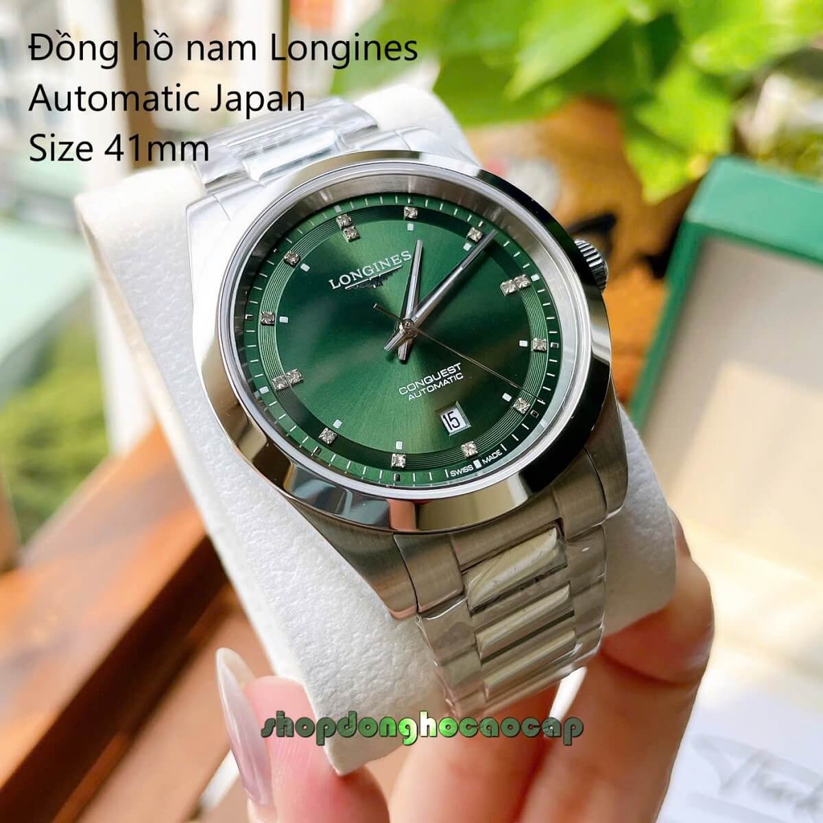 Đồng Hồ Nam Longines Conquest Tự Động Inox Sapphire Mặt Xanh Lá Silver 41mm