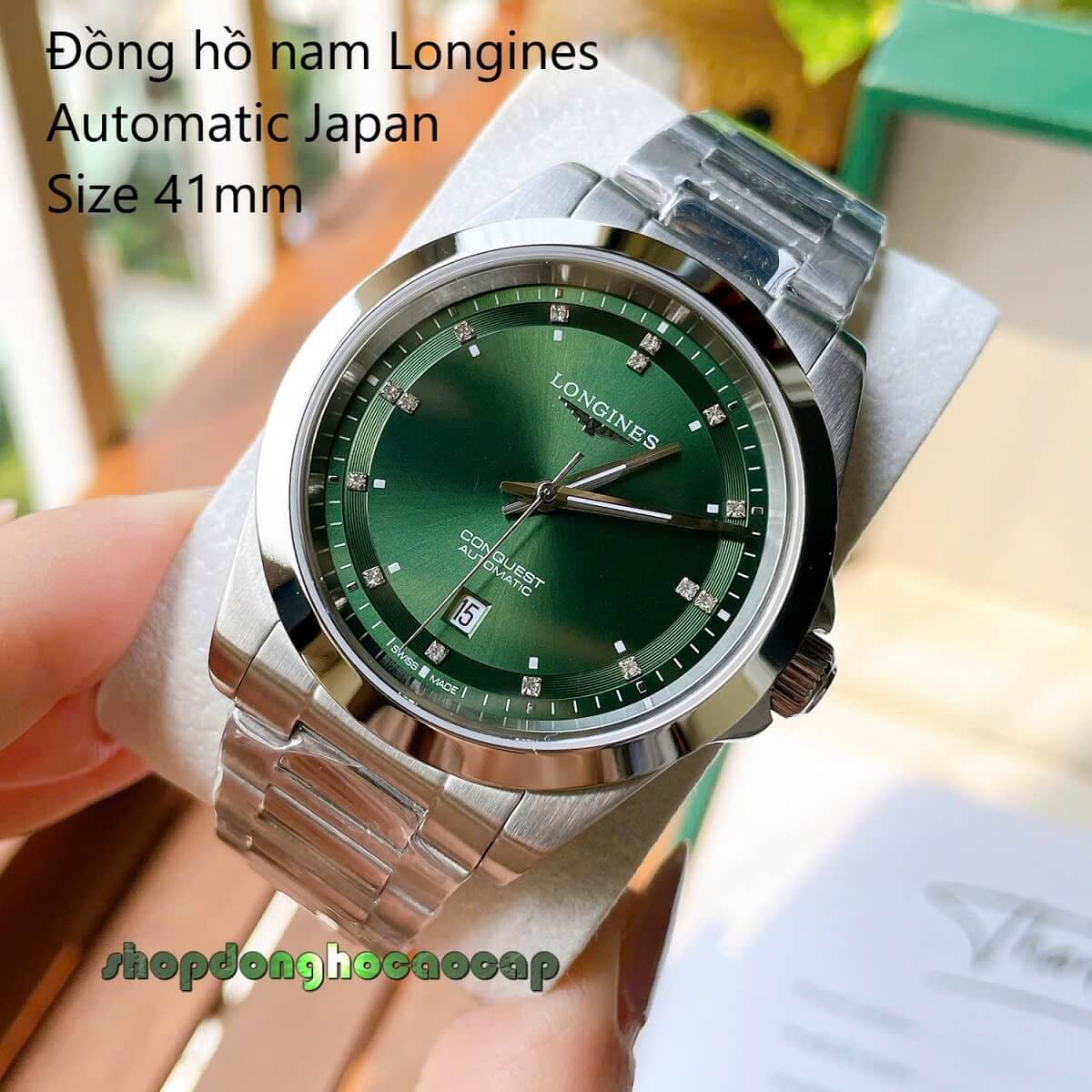 Đồng Hồ Nam Longines Conquest Tự Động Inox Sapphire Mặt Xanh Lá Silver 41mm