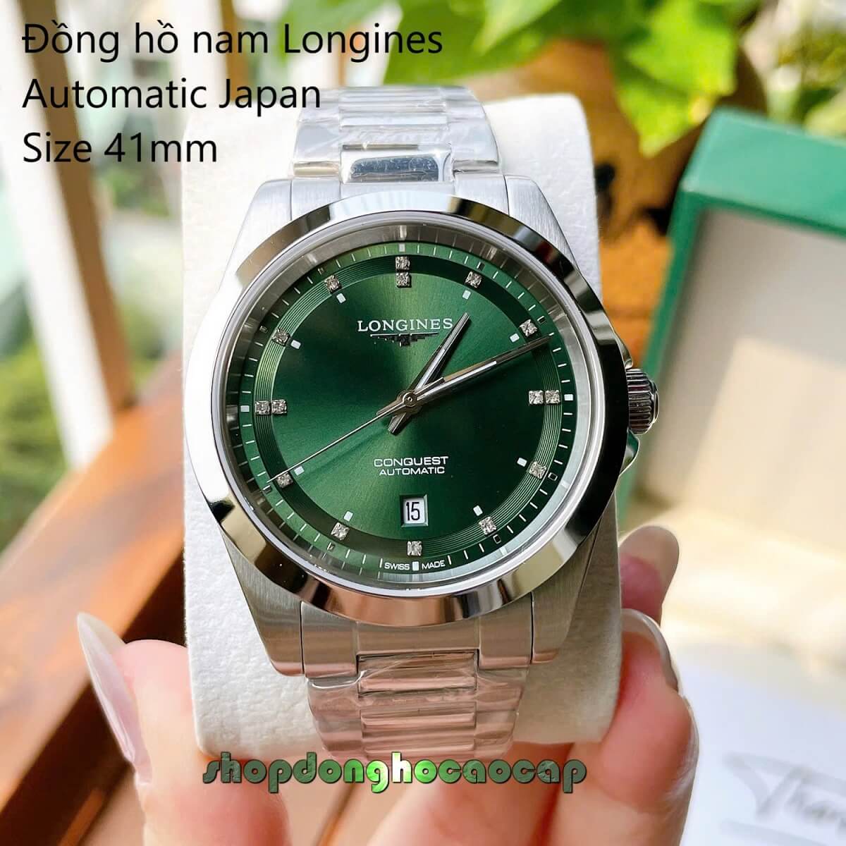 Đồng Hồ Nam Longines Conquest Tự Động Inox Sapphire Mặt Xanh Lá Silver 41mm