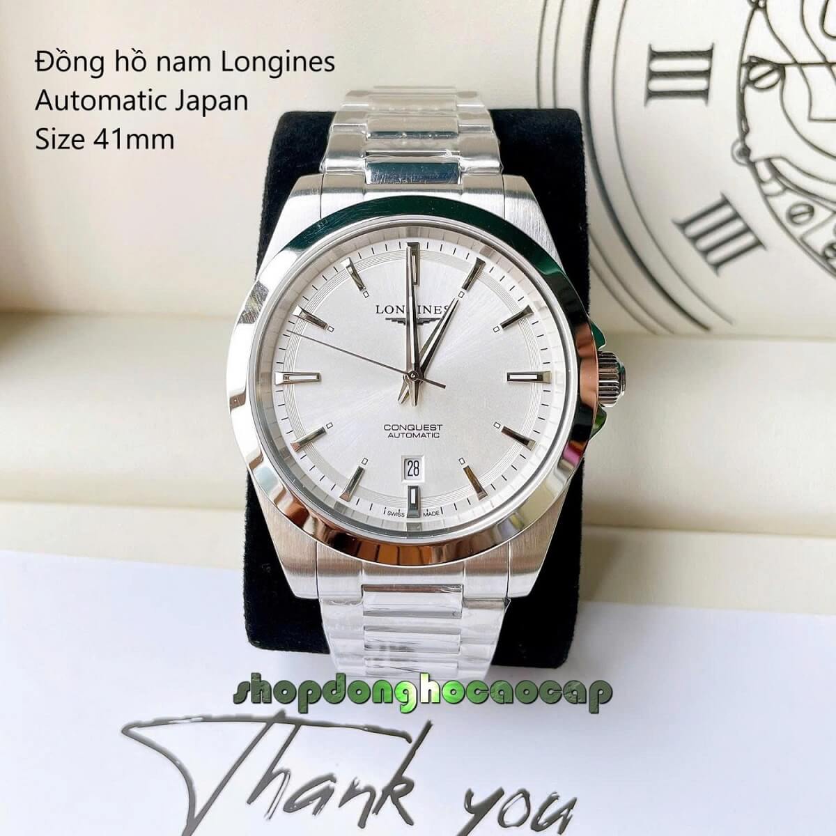 Đồng Hồ Nam Longines Conquest Tự Động Inox Sapphire Mặt Trắng Silver 41mm
