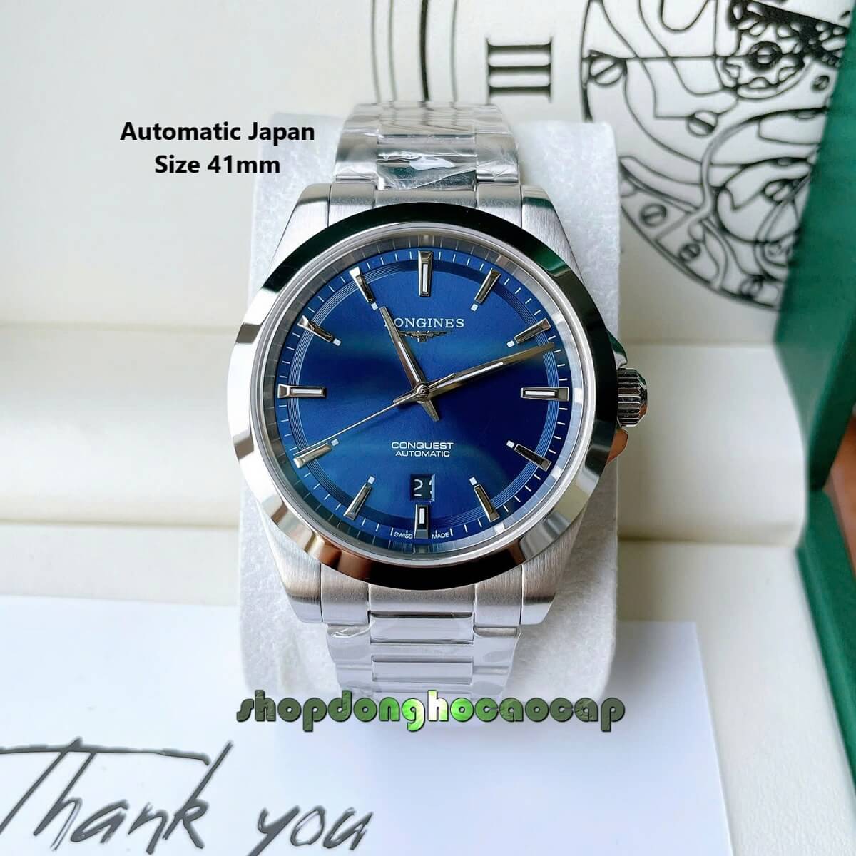 Đồng Hồ Nam Longines Conquest Tự Động Inox Sapphire Mặt Xanh Dương Silver 41mm