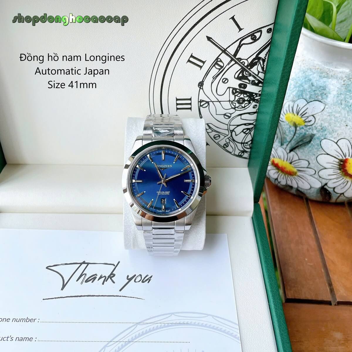 Đồng Hồ Nam Longines Conquest Tự Động Inox Sapphire Mặt Xanh Dương Silver 41mm