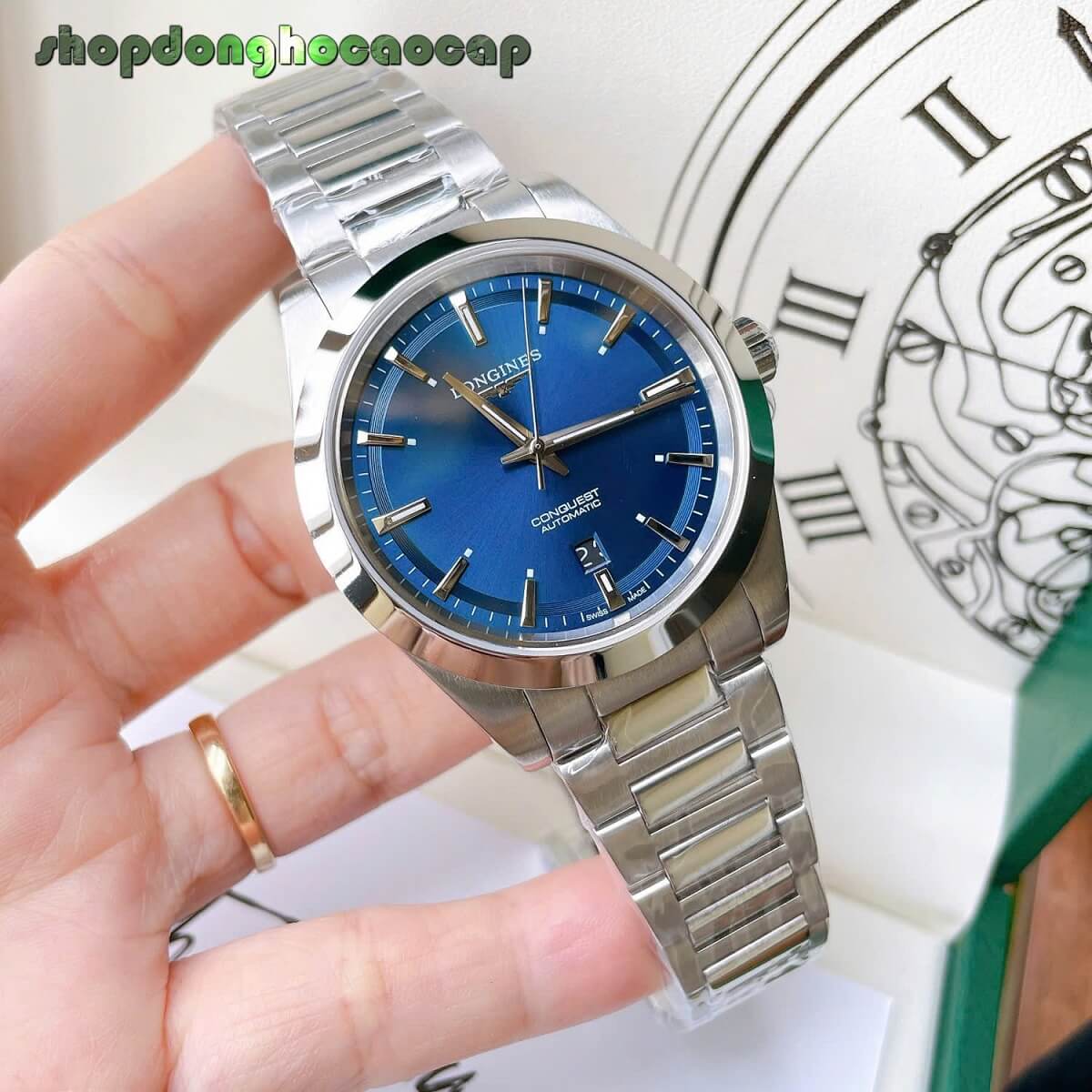 Đồng Hồ Nam Longines Conquest Tự Động Inox Sapphire Mặt Xanh Dương Silver 41mm