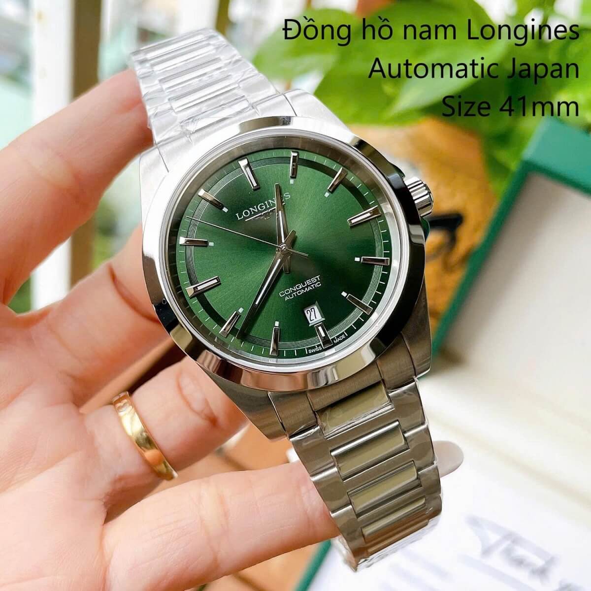 Đồng Hồ Nam Longines Conquest Tự Động Inox Sapphire Mặt Xanh Lá Silver 41mm