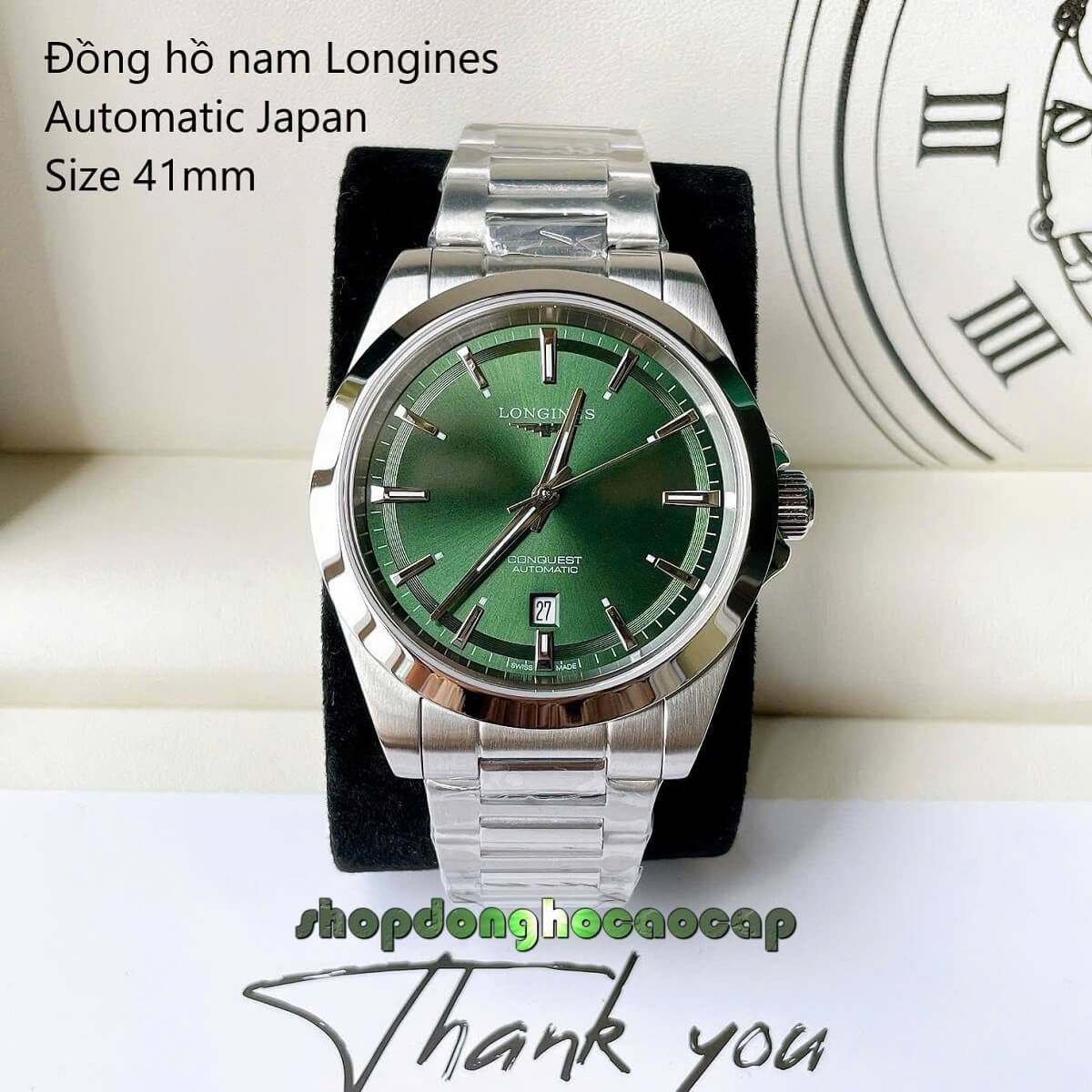 Đồng Hồ Nam Longines Conquest Tự Động Inox Sapphire Mặt Xanh Lá Silver 41mm