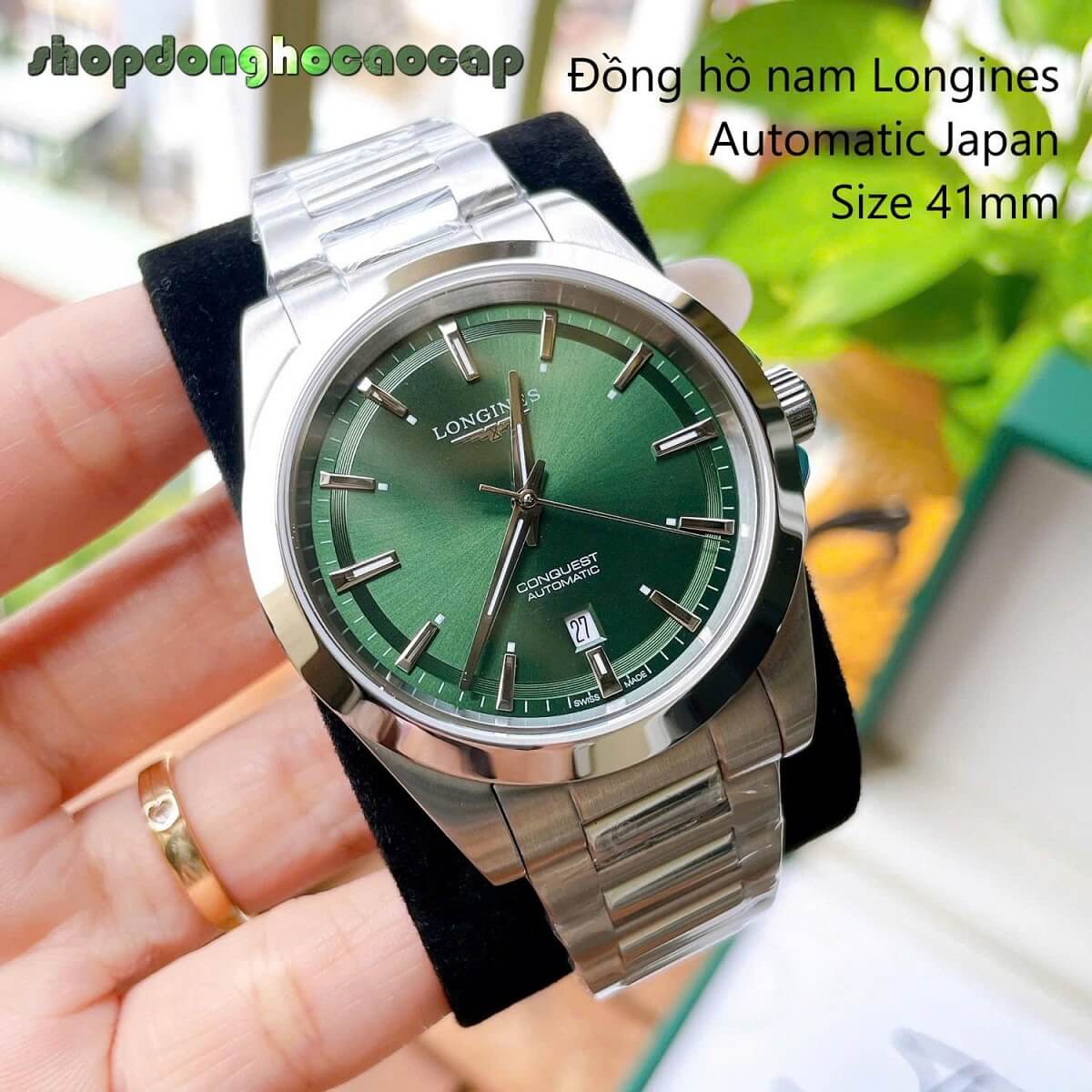 Đồng Hồ Nam Longines Conquest Tự Động Inox Sapphire Mặt Xanh Lá Silver 41mm