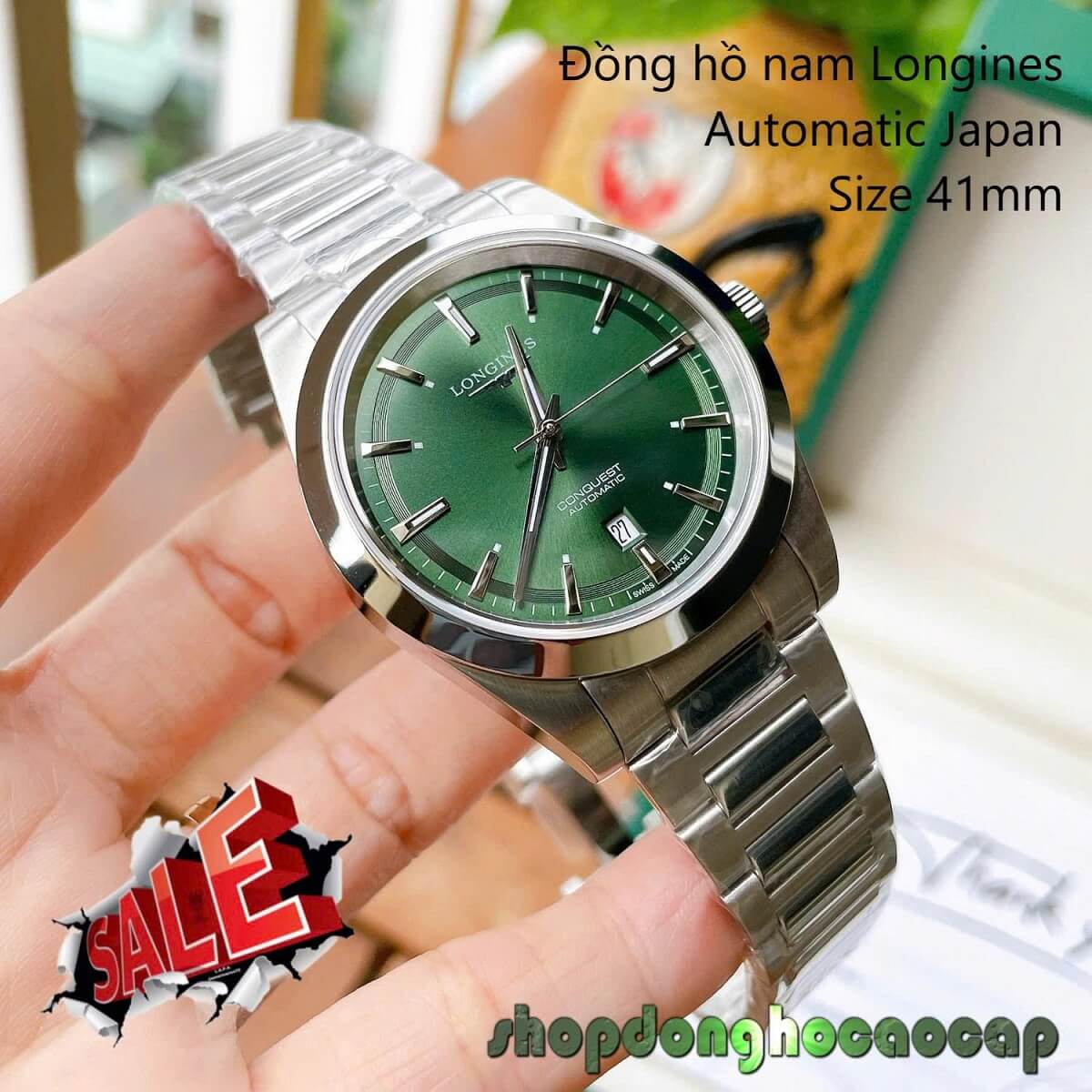 Đồng Hồ Nam Longines Conquest Tự Động Inox Sapphire Mặt Xanh Lá Silver 41mm