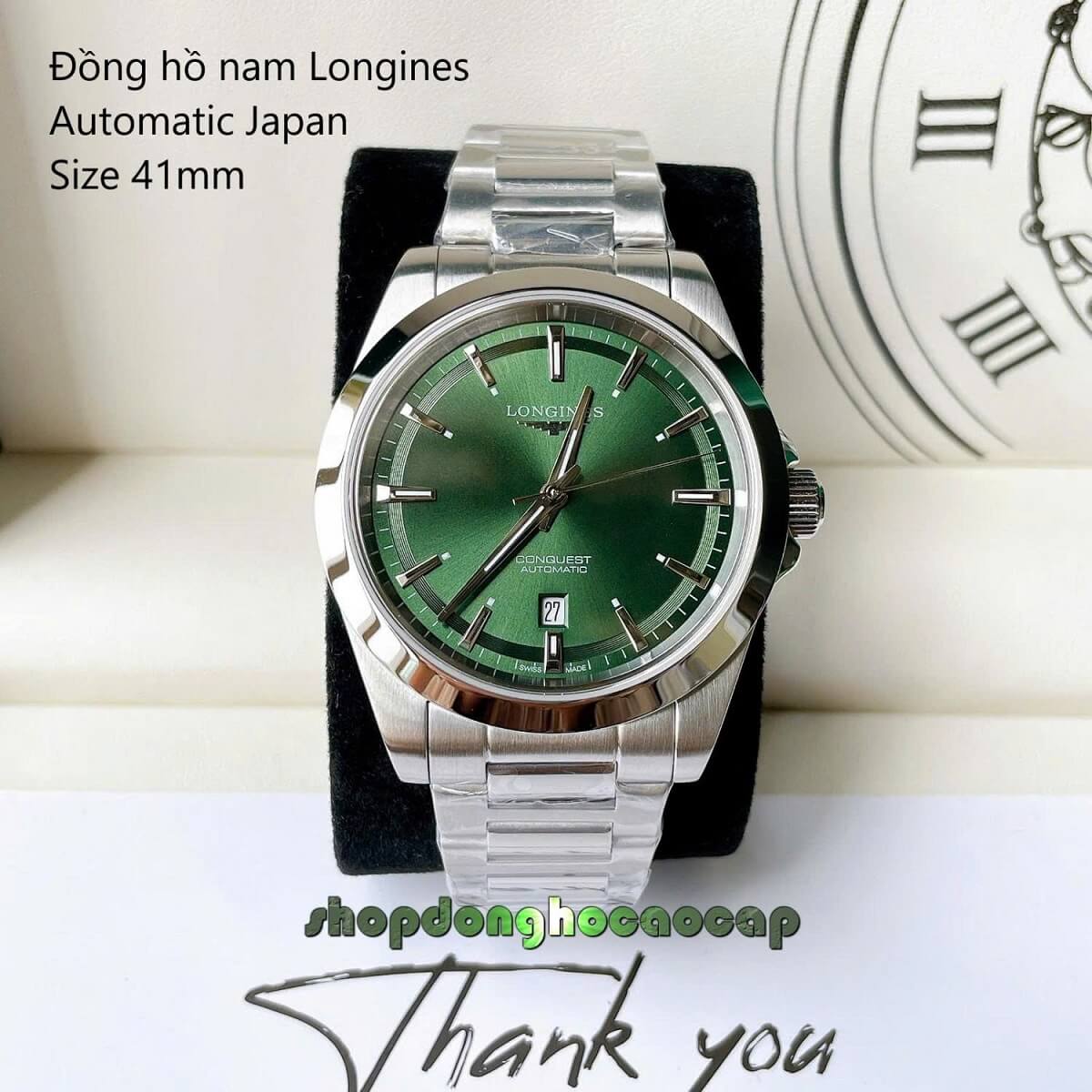 Đồng Hồ Nam Longines Conquest Tự Động Inox Sapphire Mặt Xanh Lá Silver 41mm