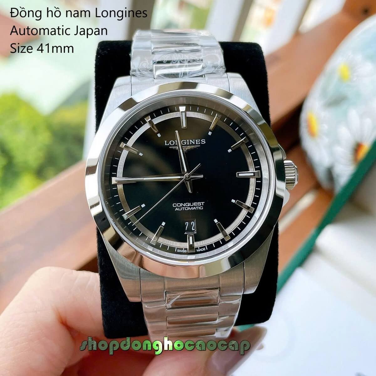 Đồng Hồ Nam Longines Conquest Tự Động Inox Sapphire Mặt Đen Silver 41mm