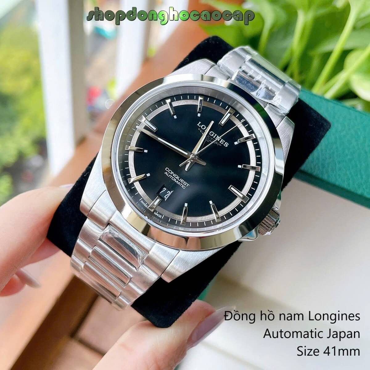 Đồng Hồ Nam Longines Conquest Tự Động Inox Sapphire Mặt Đen Silver 41mm
