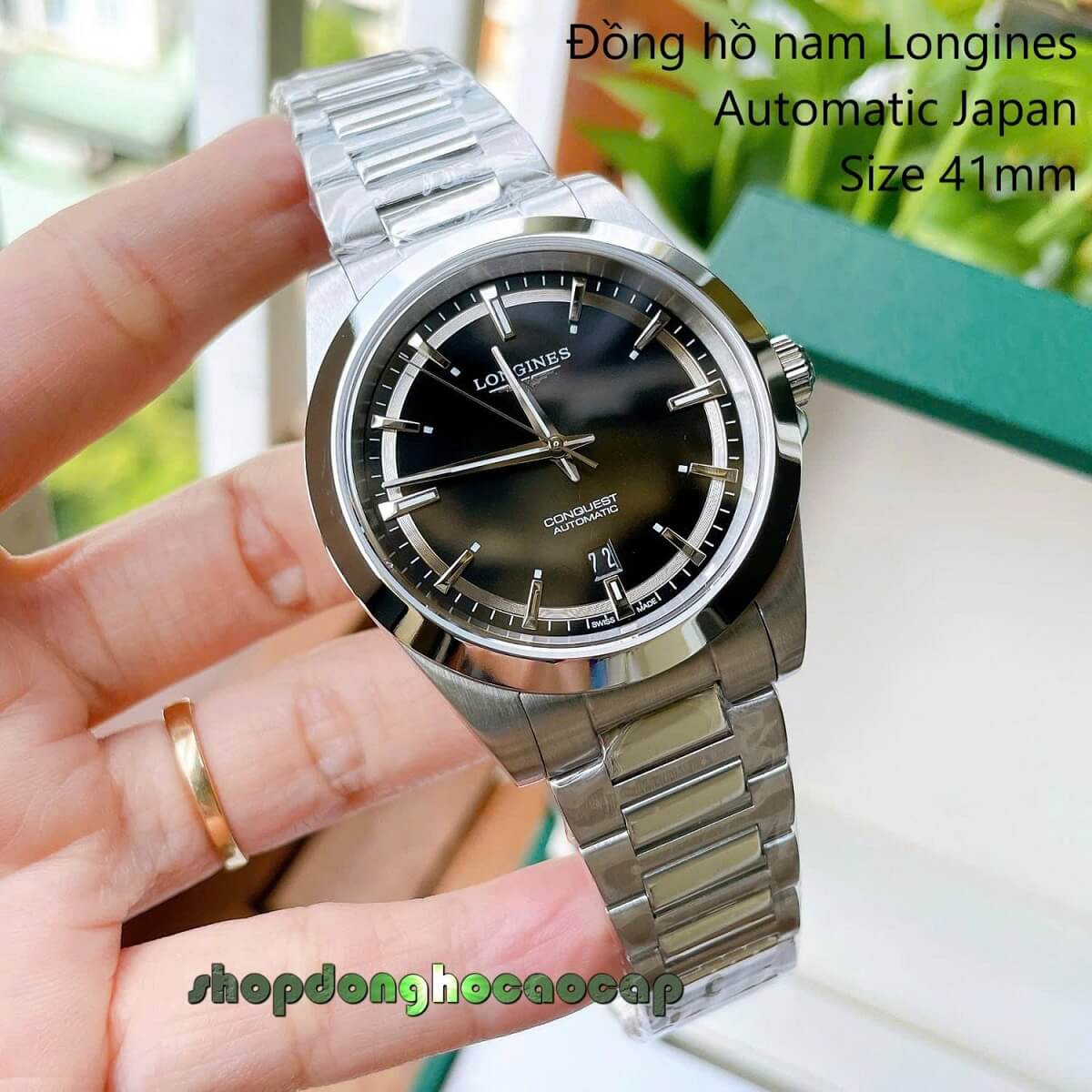 Đồng Hồ Nam Longines Conquest Tự Động Inox Sapphire Mặt Đen Silver 41mm
