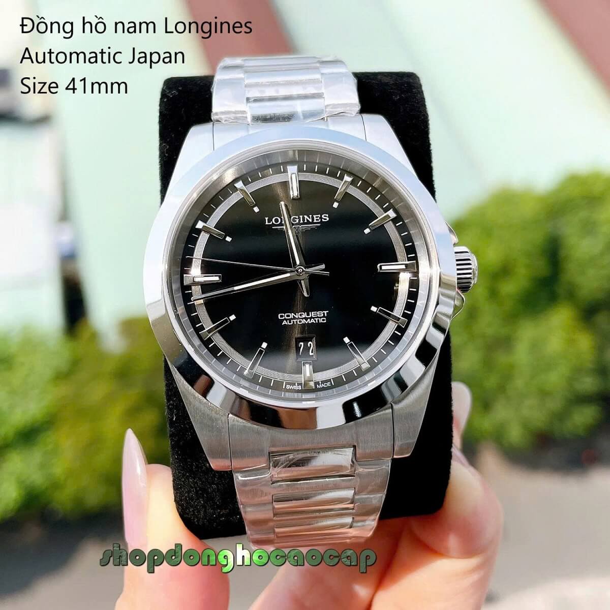 Đồng Hồ Nam Longines Conquest Tự Động Inox Sapphire Mặt Đen Silver 41mm
