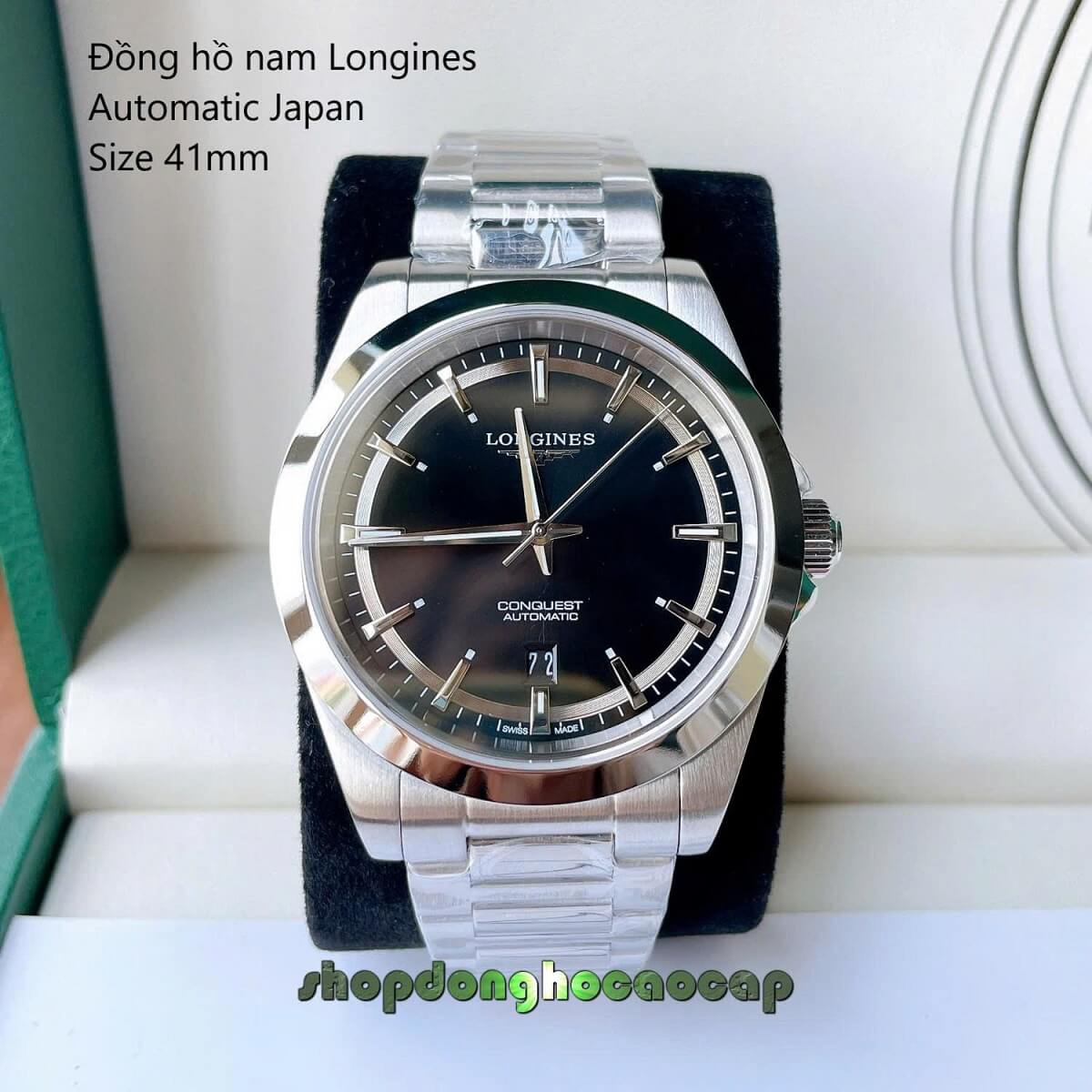 Đồng Hồ Nam Longines Conquest Tự Động Inox Sapphire Mặt Đen Silver 41mm
