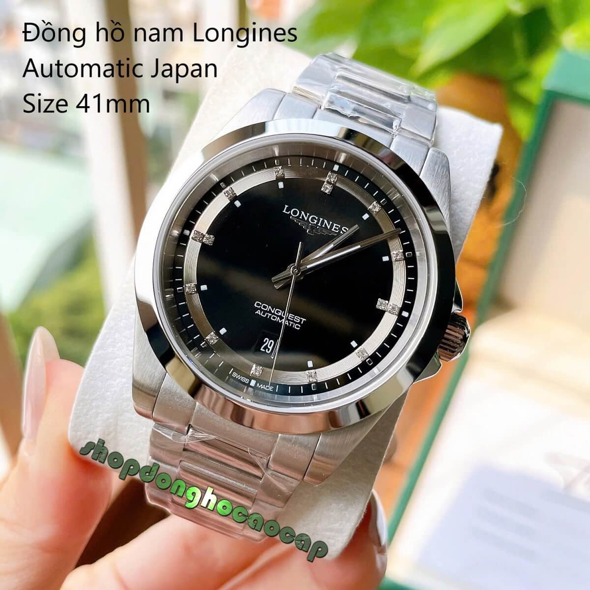 Đồng Hồ Nam Longines Conquest Tự Động Inox Sapphire Mặt Đen Silver 41mm