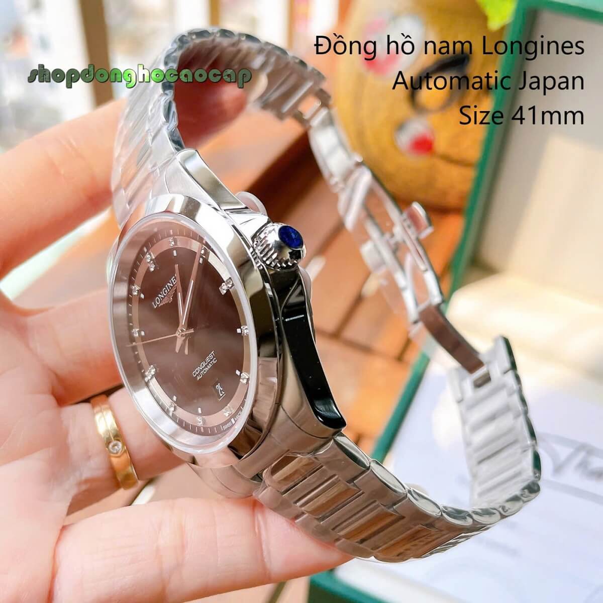 Đồng Hồ Nam Longines Conquest Tự Động Inox Sapphire Mặt Đen Silver 41mm