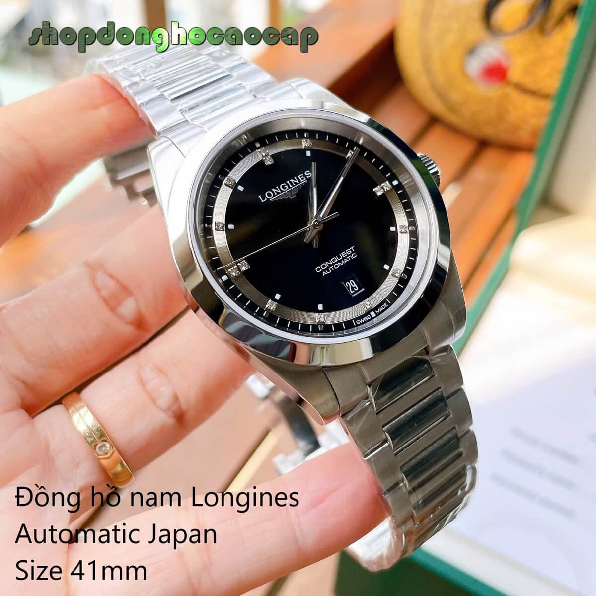 Đồng Hồ Nam Longines Conquest Tự Động Inox Sapphire Mặt Đen Silver 41mm