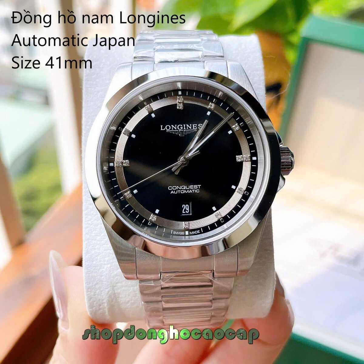Đồng Hồ Nam Longines Conquest Tự Động Inox Sapphire Mặt Đen Silver 41mm