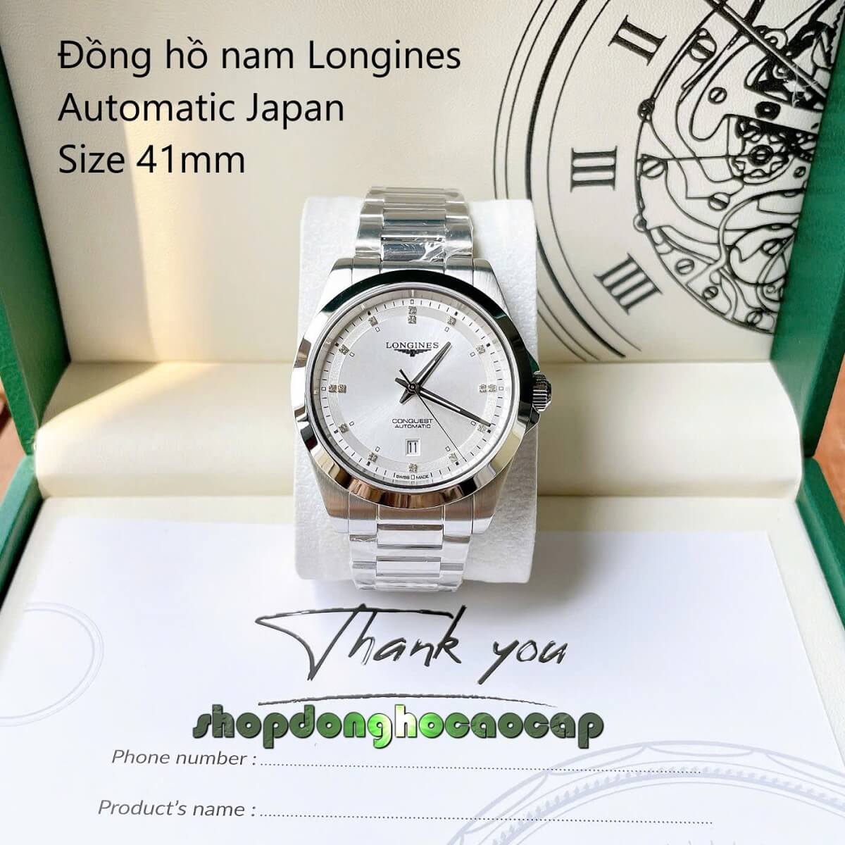 Đồng Hồ Nam Longines Conquest Tự Động Inox Sapphire Mặt Trắng Silver 41mm