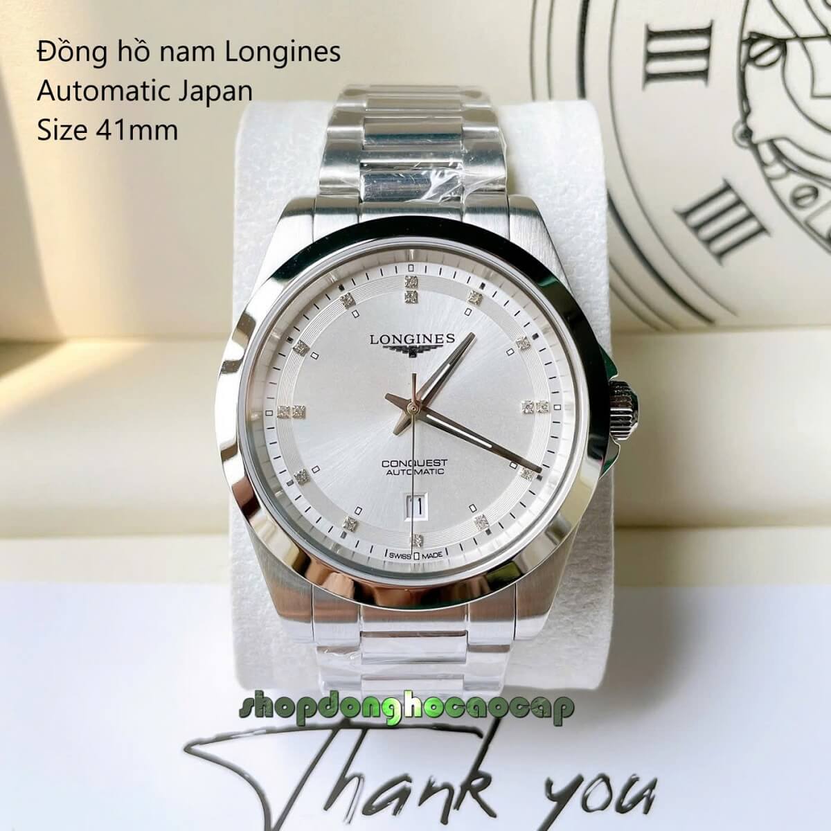 Đồng Hồ Nam Longines Conquest Tự Động Inox Sapphire Mặt Trắng Silver 41mm