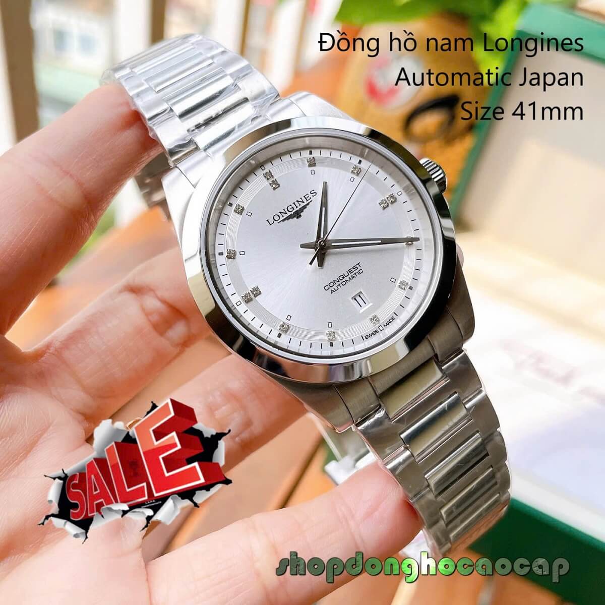 Đồng Hồ Nam Longines Conquest Tự Động Inox Sapphire Mặt Trắng Silver 41mm