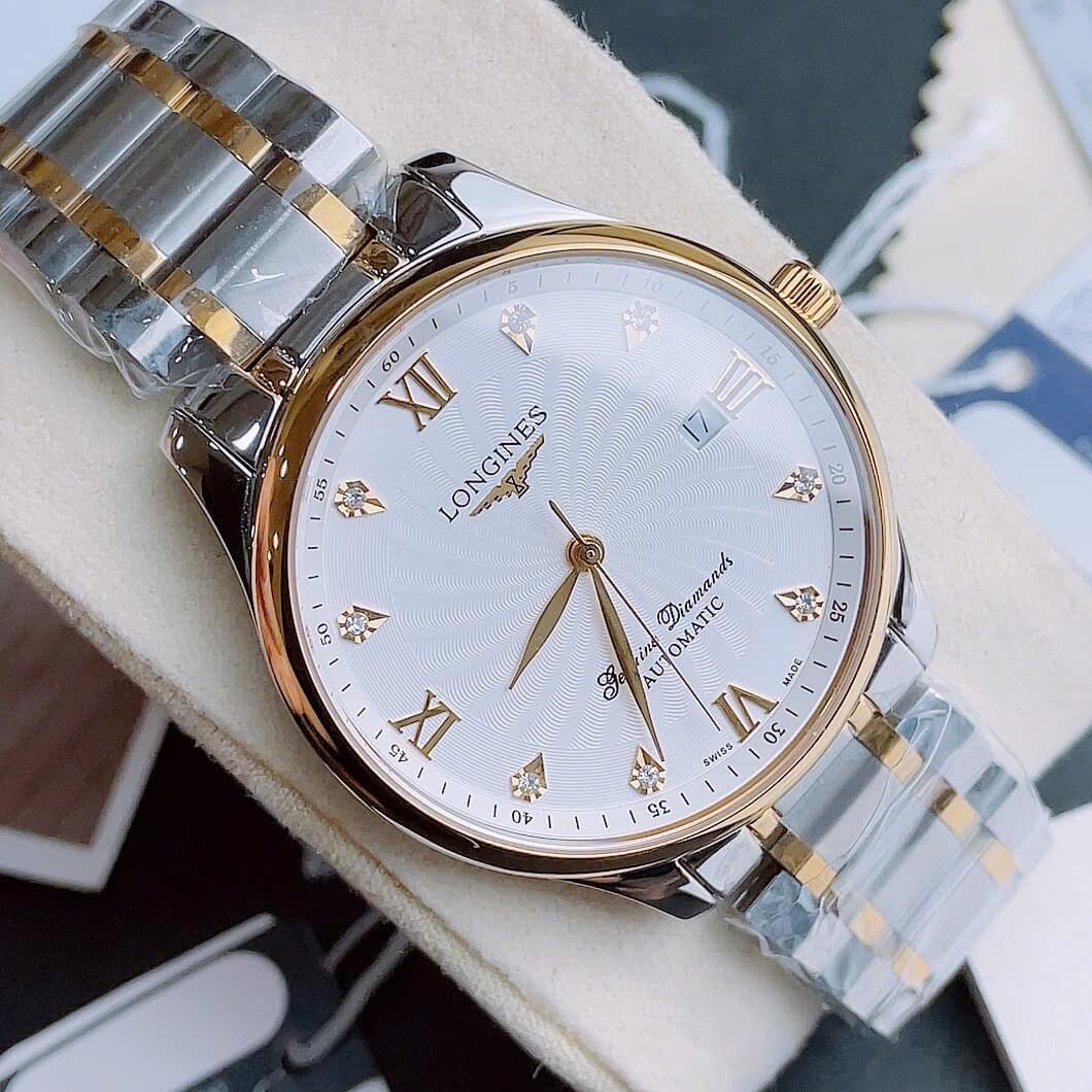 Đồng Hồ Nam Longines Tự Động Size 40mm - Longines Cơ Thụy Sĩ 2836 - Demi Trắng Mặt Diamond