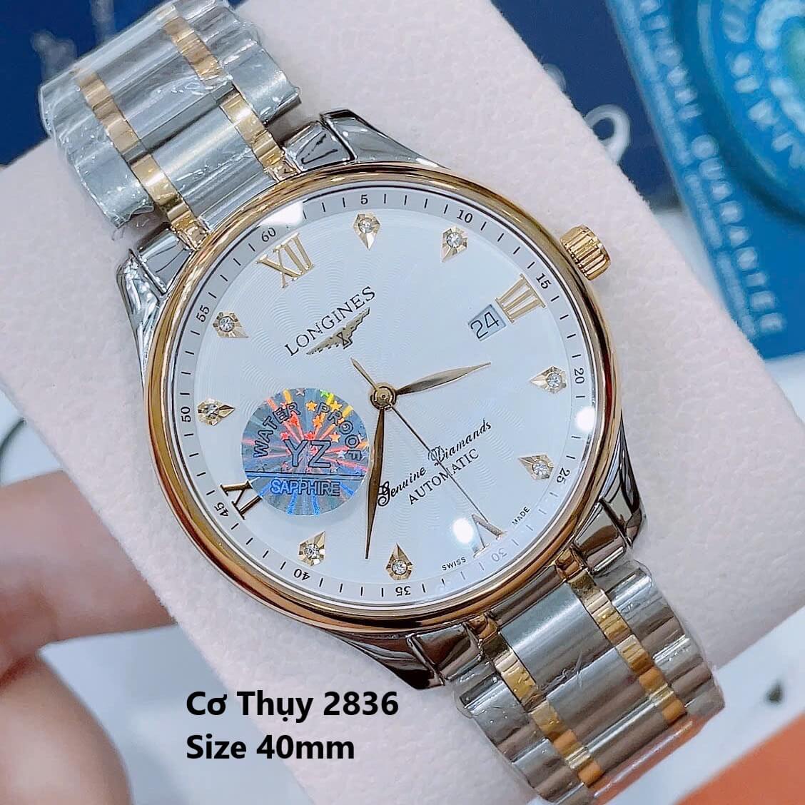 Đồng Hồ Nam Longines Tự Động Size 40mm - Longines Cơ Thụy Sĩ 2836 - Demi Trắng Mặt Diamond