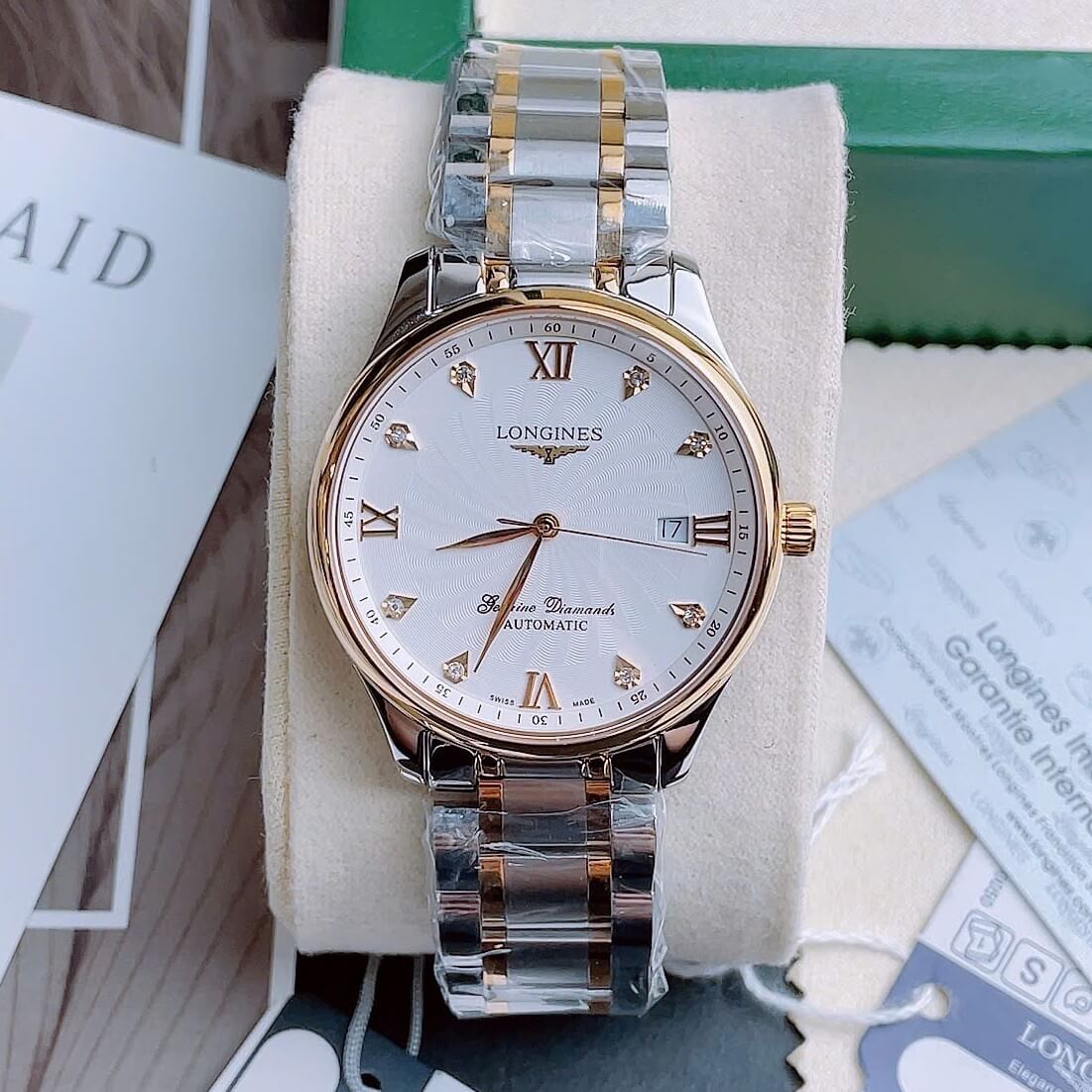 Đồng Hồ Nam Longines Tự Động Size 40mm - Longines Cơ Thụy Sĩ 2836 - Demi Trắng Mặt Diamond