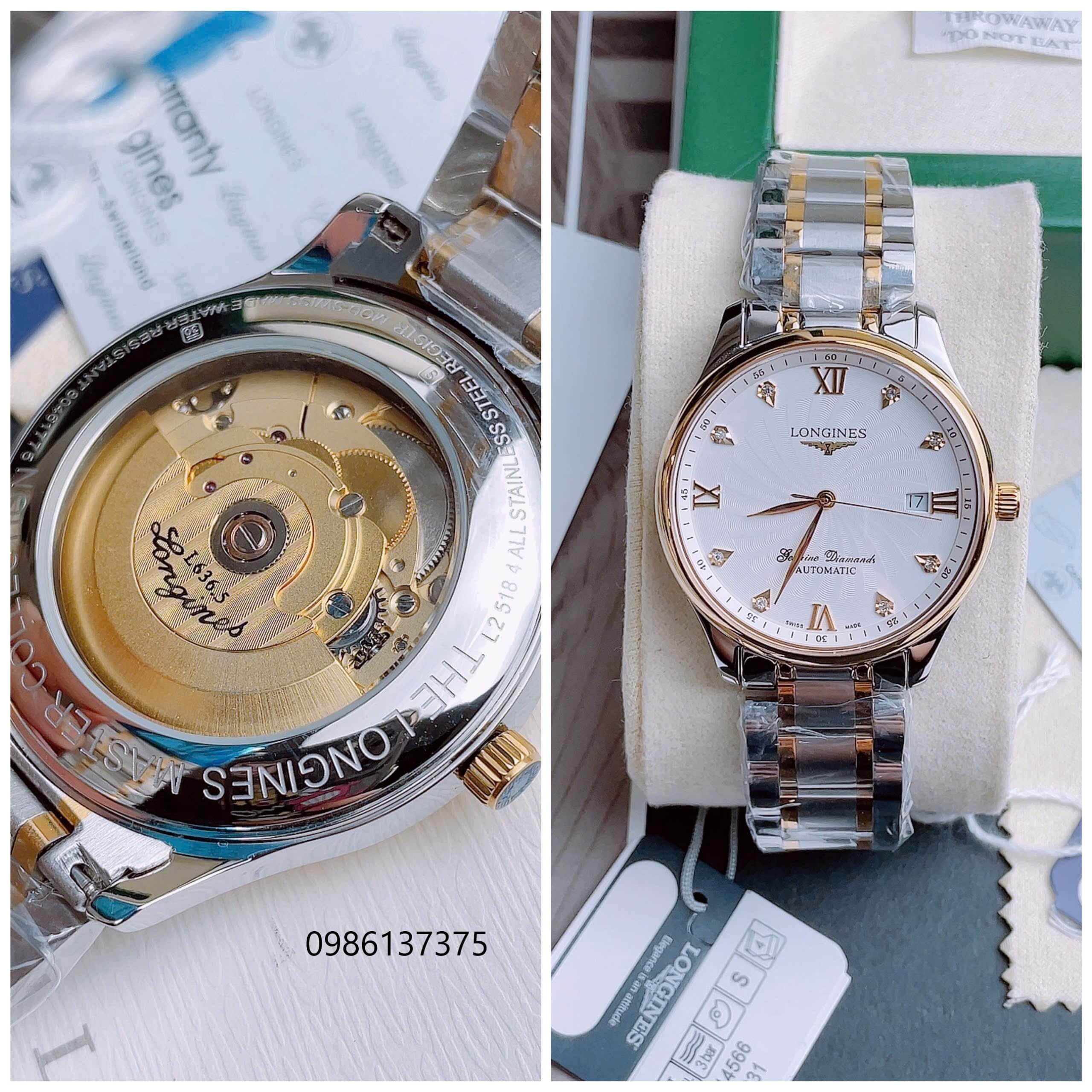 Đồng Hồ Nam Longines Tự Động Size 40mm - Longines Cơ Thụy Sĩ 2836 - Demi Trắng Mặt Diamond